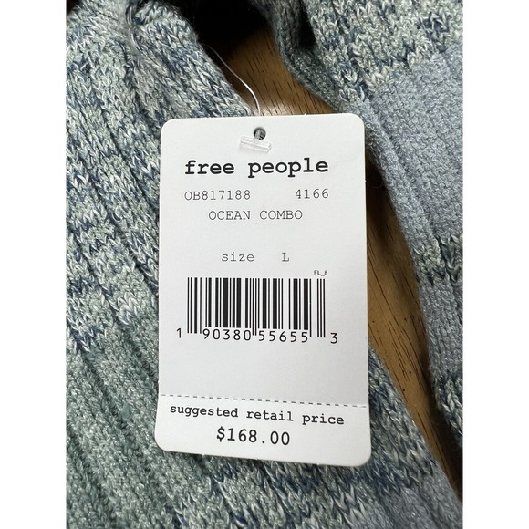 Free People Cozy Up Ribbed Knit Button Cardigan Sweater Dress Ocean Combo L $168 - Picture 4 of 4